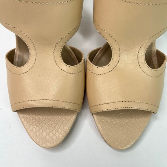 H by Halston Open-Toe Cut-Out Leather Mules Heels- Holly Nude Size 9.5 #516 - Picture 3 of 12